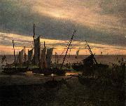 Caspar David Friedrich Schiffe im Hafen am Abend painting